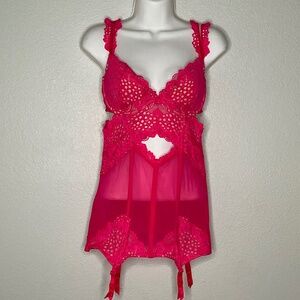 Victoria's Secret hot pink lace push-up corset or chemise Barbiecore 36C